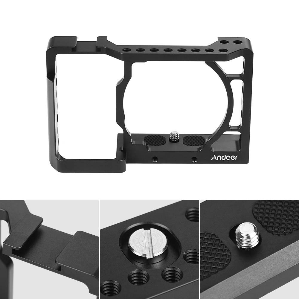 Andoer Camera Cage + Top Handle Kit Video Film Movie Making Stabilizer Aluminum Alloy 1/4 Inch Screw with Cold Shoe Mount for Sony A6500/A6400/A6300/A6000 Camera