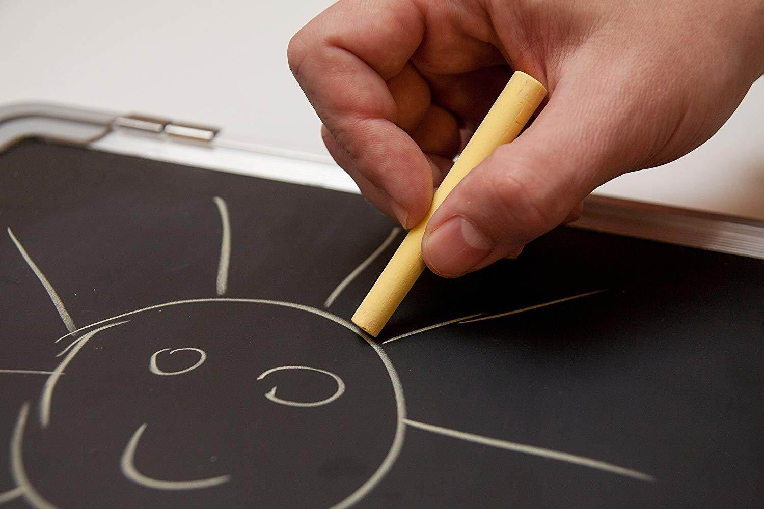 Chalkboard Set - Black Board 24 x 18" + 1 Magnetic Chalk Eraser, 14 Chalk Sticks (7 Colors) and 2 Magnets - Small Message Blackboard with Sturdy Frame for Home Office Class School (24x18" Landscape)