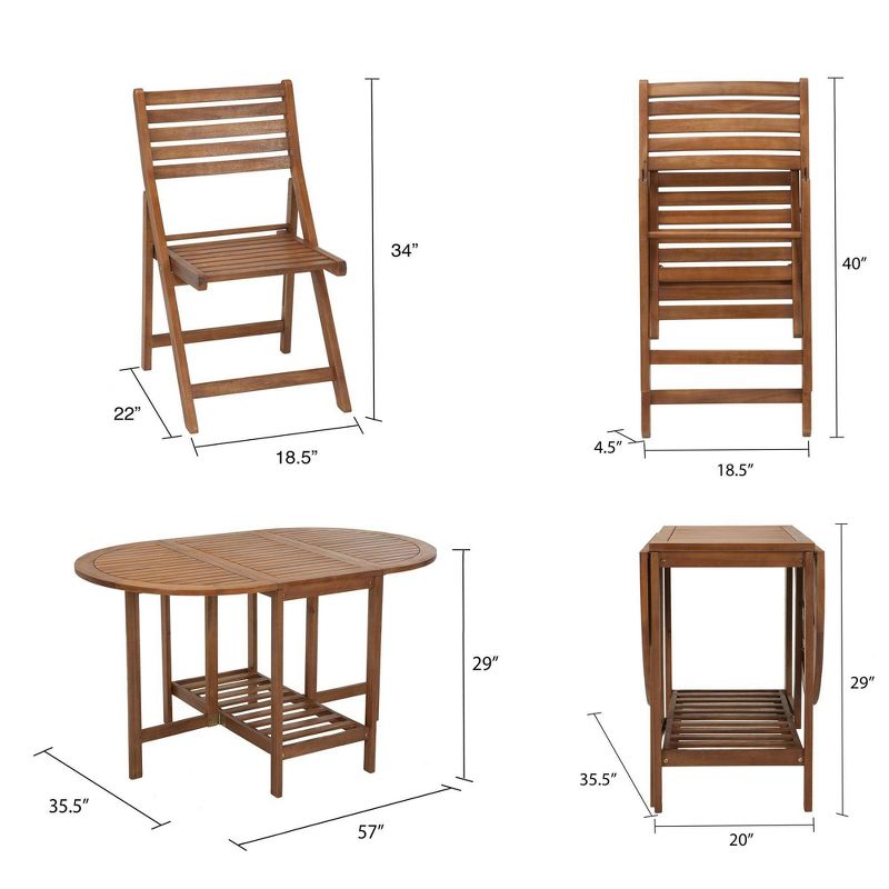 5pc Acacia Wood Folding Outdoor Dining Set with Chair Storage - Room & Joy