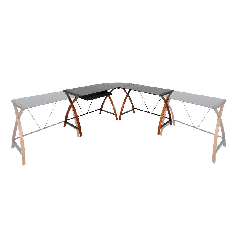 L Shaped Modern Glass and Wood Desk Black - Onespace