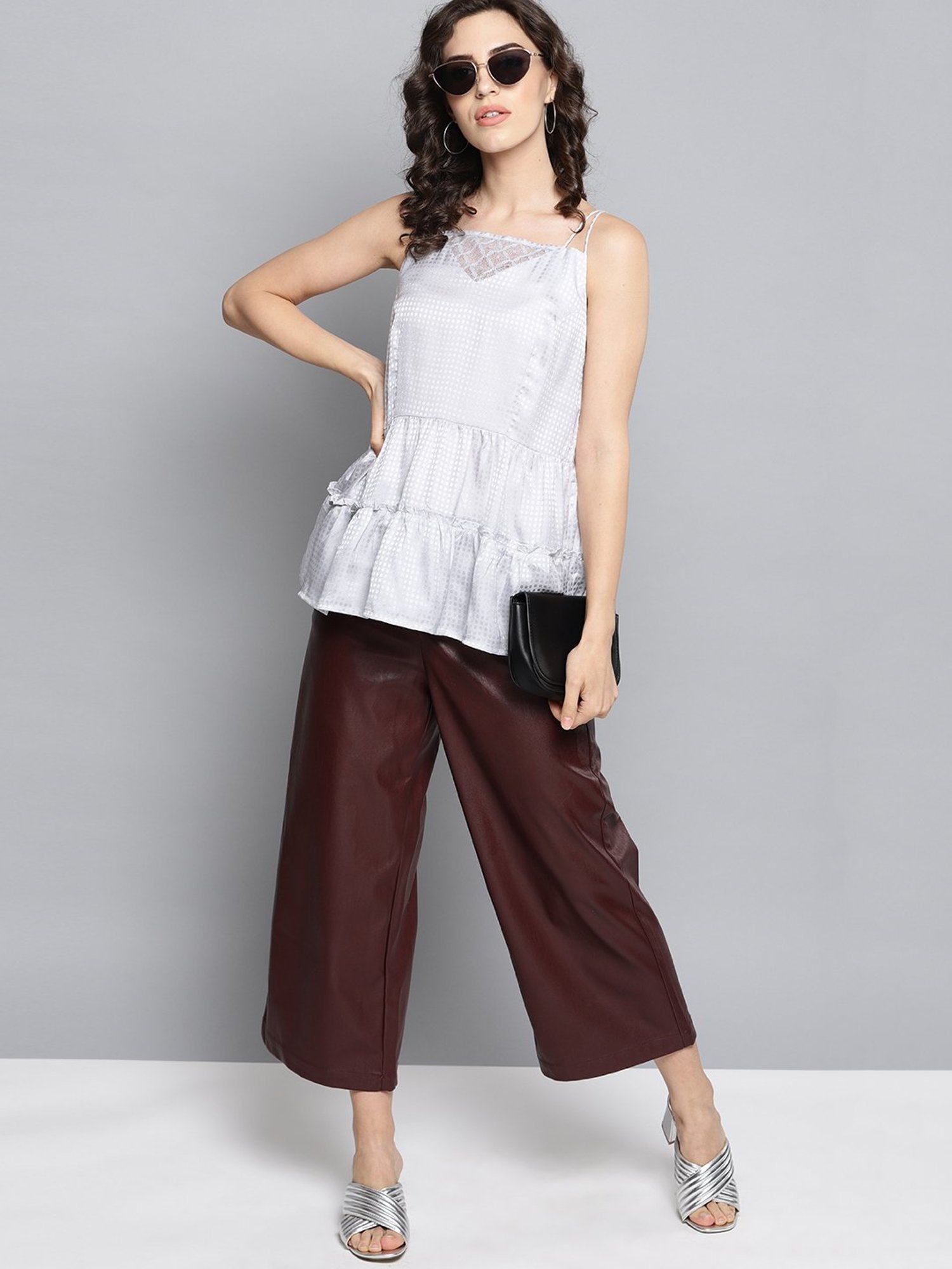 Carlton London Grey Self Design Peplum Top