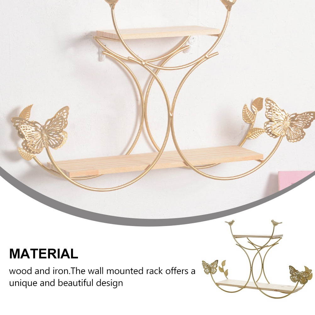 1pc Iron Wall-mounted Storage Rack Sundries Holder Nordic Wall Shelf (Golden)