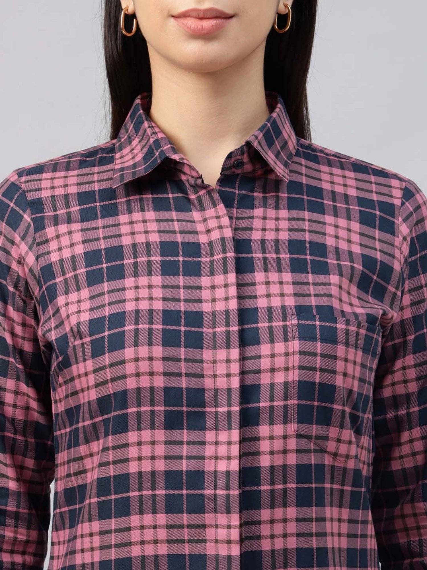 Hancock Navy & Pink Check Shirt Dress