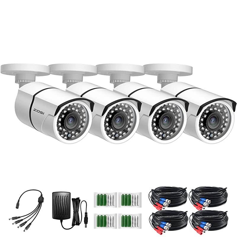 4 Pack 2MP 1080p HDTVI Home Security Camera Outdoor Indoor 1920TVL24PCS LEDs80ft Night Vision 90&deg;View Angle Weatherproof Outside Surveillance CCTV Bullet Camera with Metal Aluminum Materials