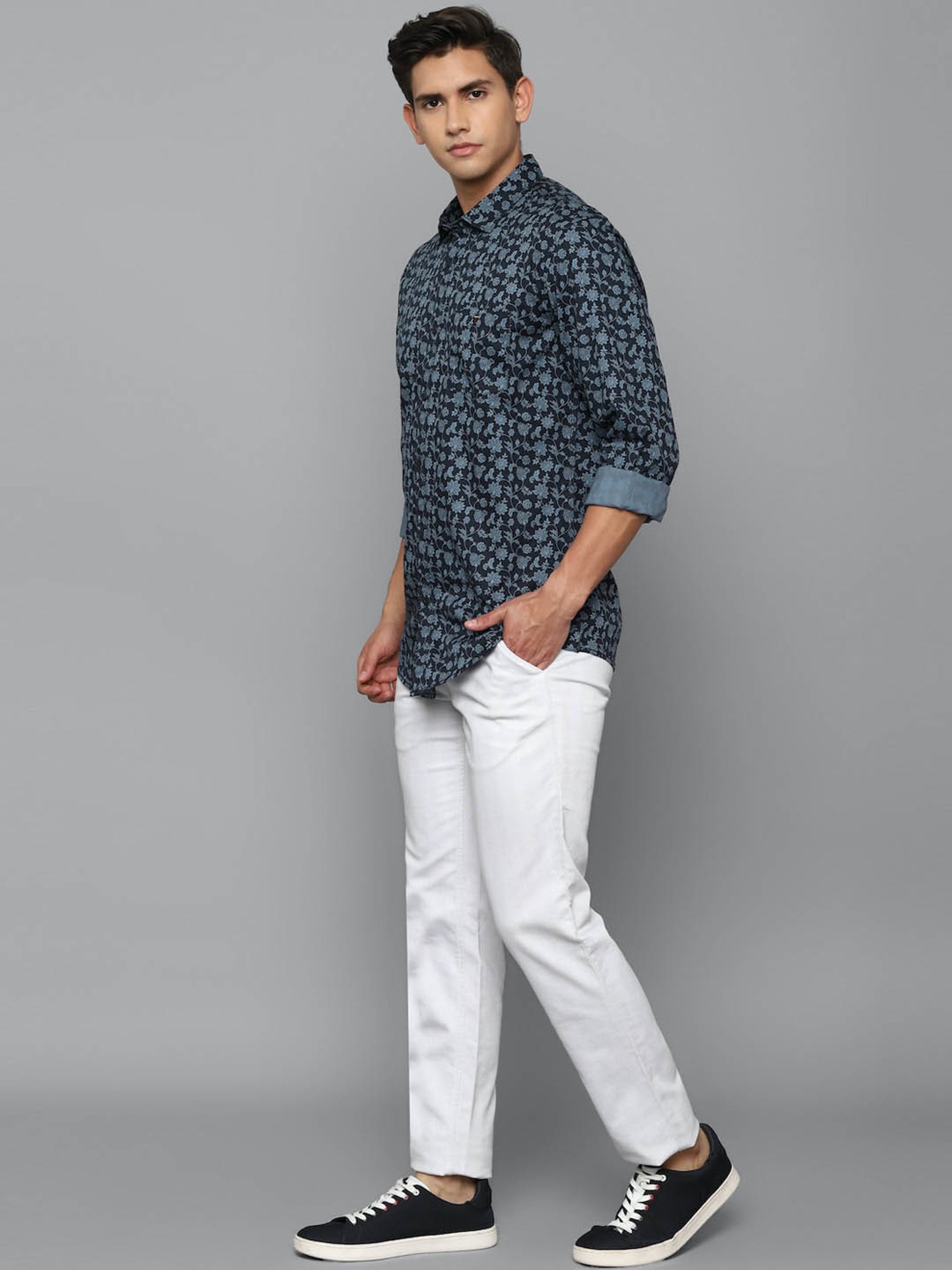 Louis Philippe Jeans Blue Cotton Slim Fit Printed Shirt