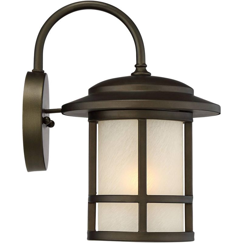 John Timberland Mission Outdoor Wall Light Fixture Dark Oil Rubbed Bronze 12" White Glass for Exterior House Porch Patio Deck