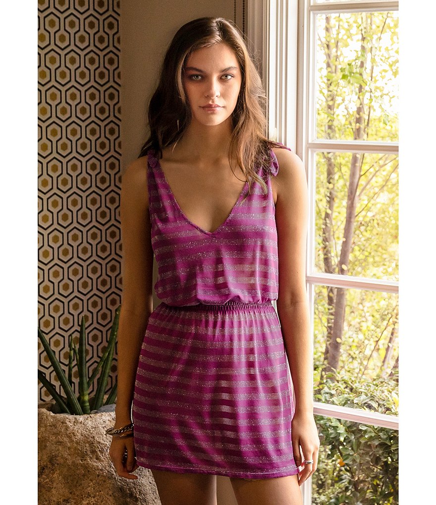 Tommy Bahama Midnight Orchid Tropical Print Scoop Neck Ruffle Hem Spa Dress