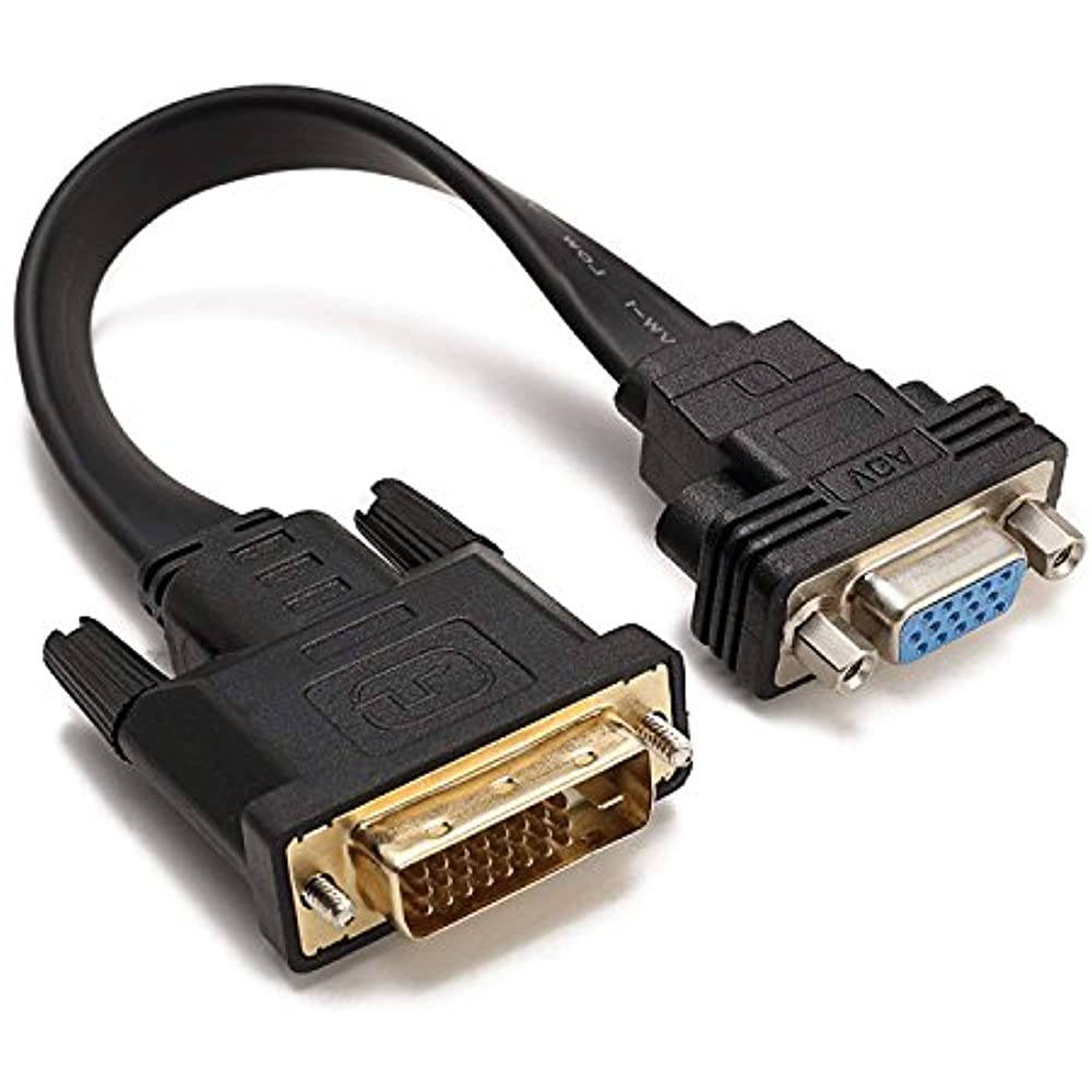 CableDeconn Active DVI-D Dual Link 24+1 male to VGA FeMale M/F Video with Flat Cable Adapter Converter