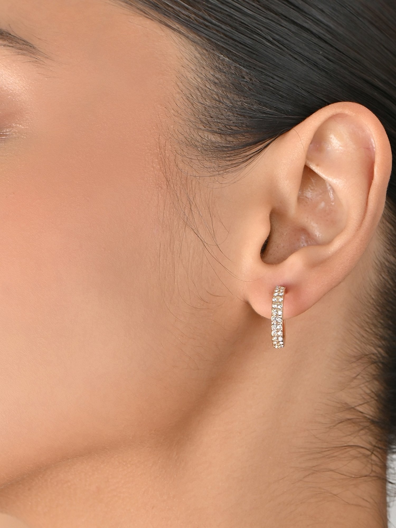 Toniq Fancy Gold-Plated Hoop CZ Stone Hoop Earrings