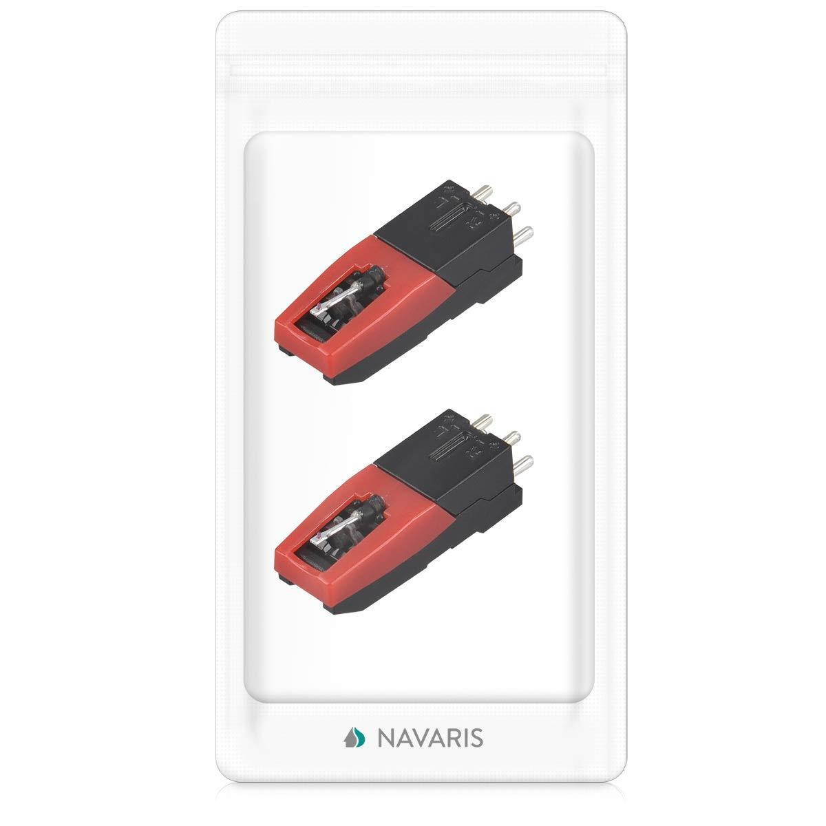Navaris Record Player Needle Replacement - Universal Turntable Stylus Cartridge for Crosley, Ion, Jensen, Pyle, Philips, Auna, Zenith - Pack of 2