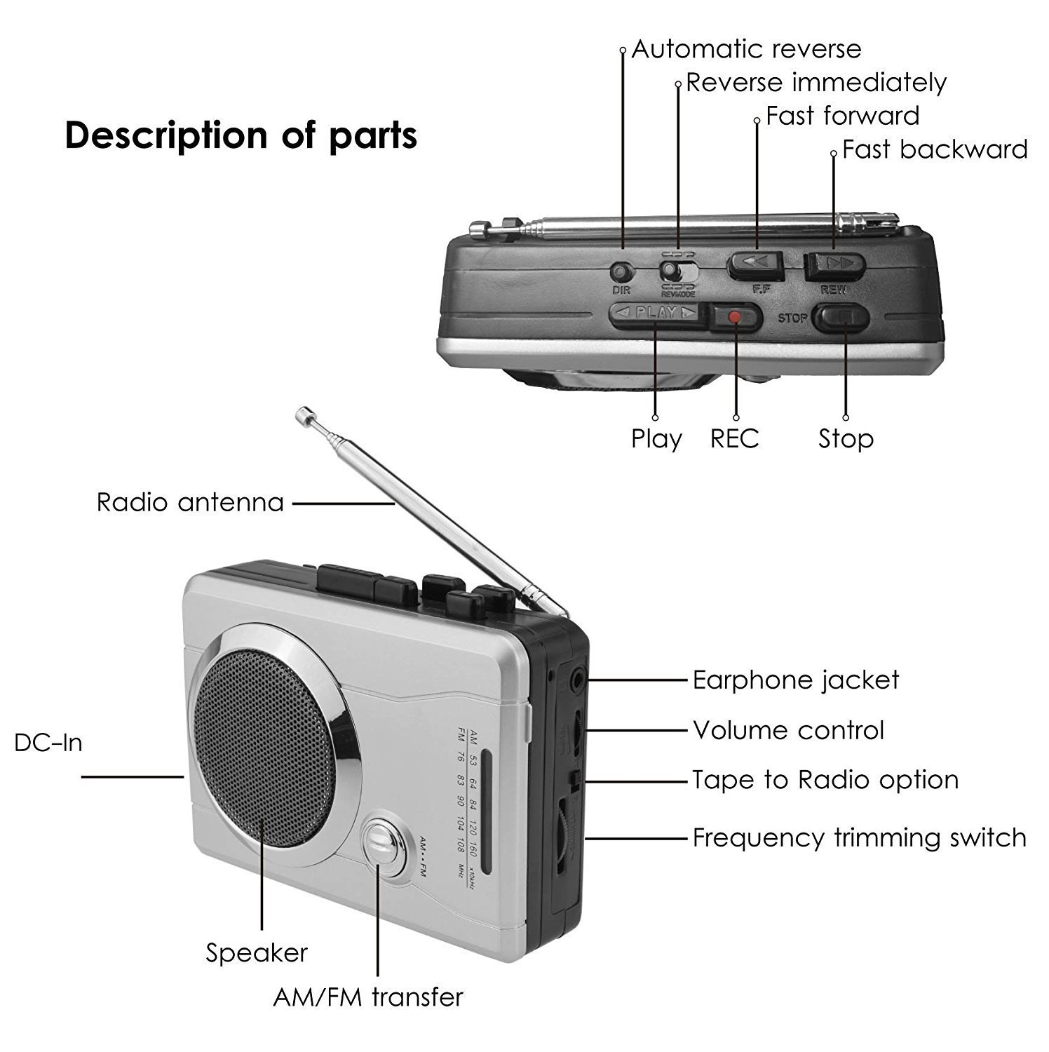 DIGITNOW!AM/FM Portable Pocket Radio and Voice Audio Cassette Recorder,Personal Audio Walkman Cassette Player with Built-in Speaker and Earphone