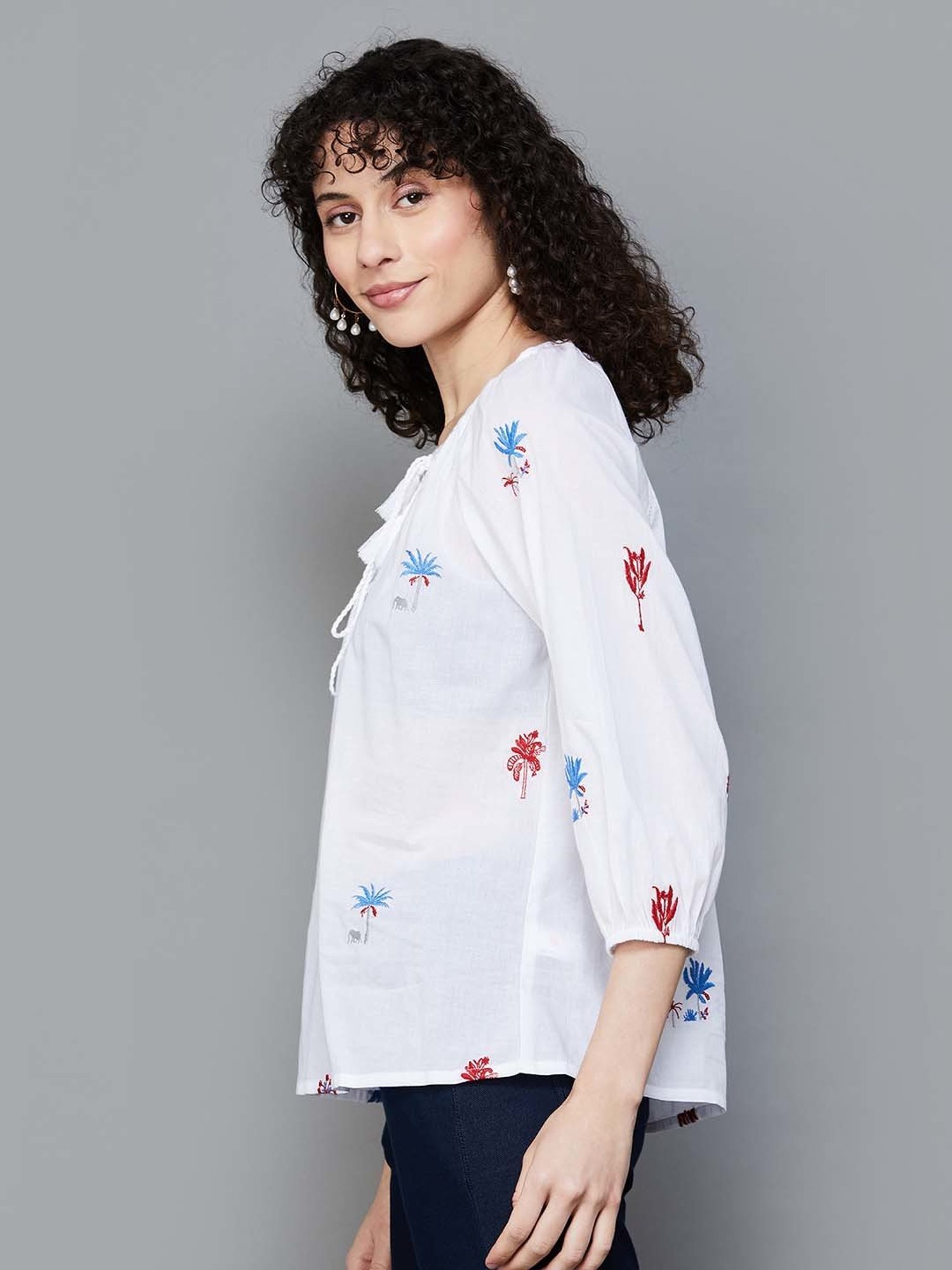 Colour Me by Melange White Cotton Embroidered Top