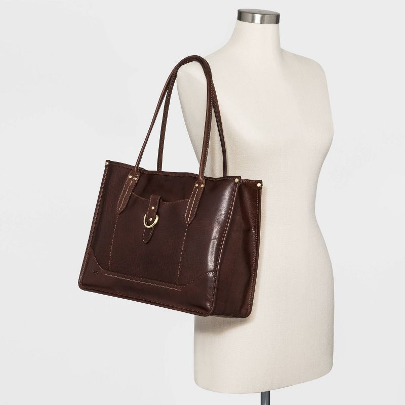 Bolo Leather Snap Closure Tote Handbag - Brown