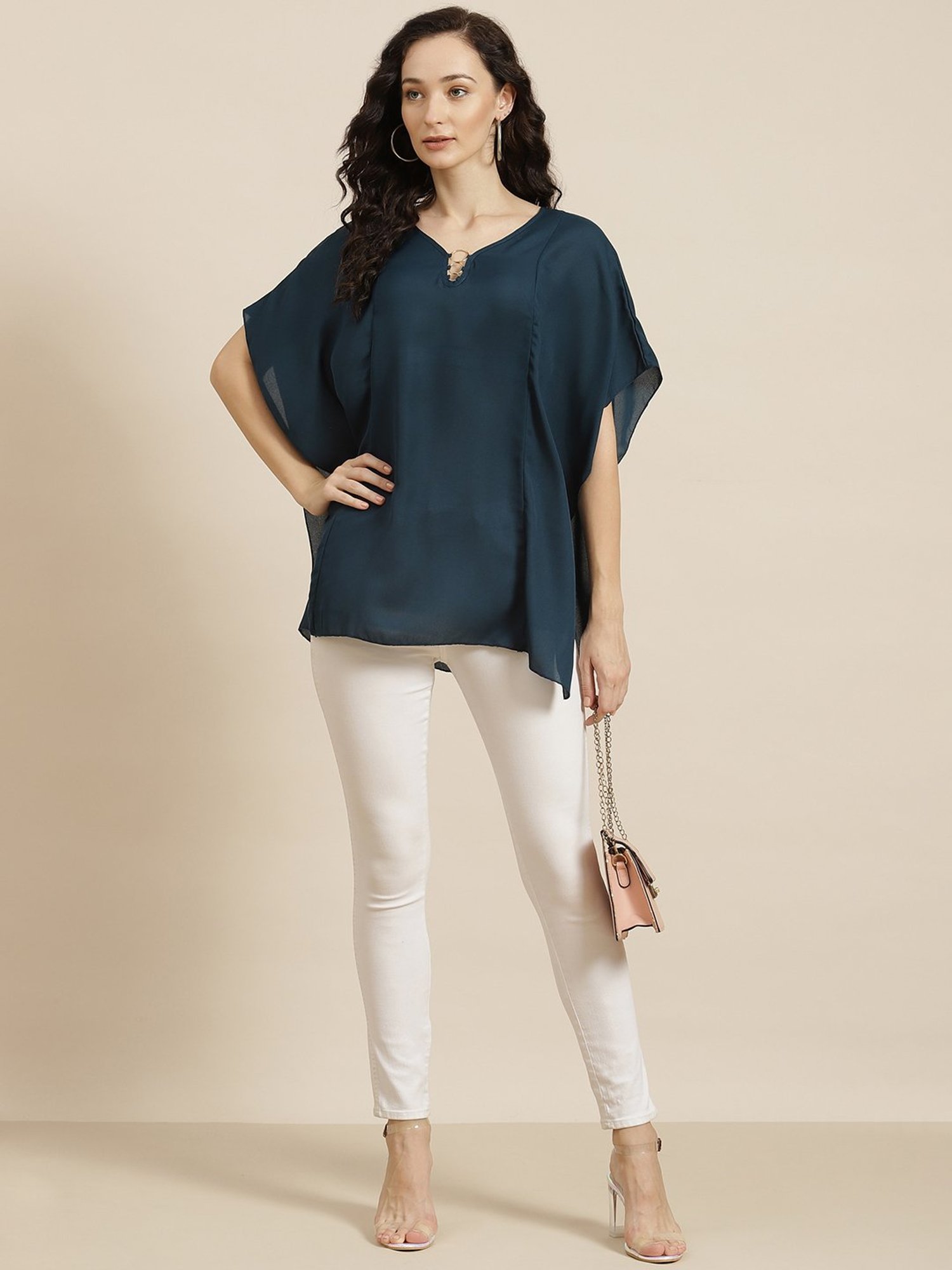 Qurvii Teal V-Neck Kaftan Top