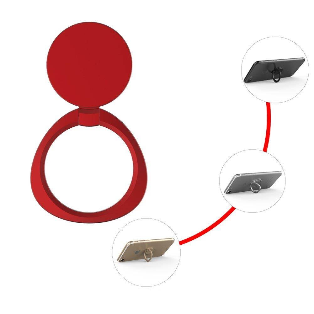 EIGIIS Ultra-Thin Cell Phone Finger Ring Stand 360 Degree Rotation 180 Degree Flip With 3m AdhesiveFor Smart Mobilephone Tablet (Red)