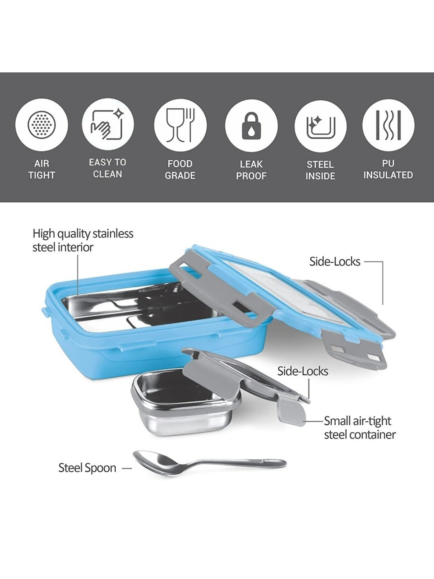 Milton Sky Blue Stainless Steel Small Tiffin Box - Set of 2