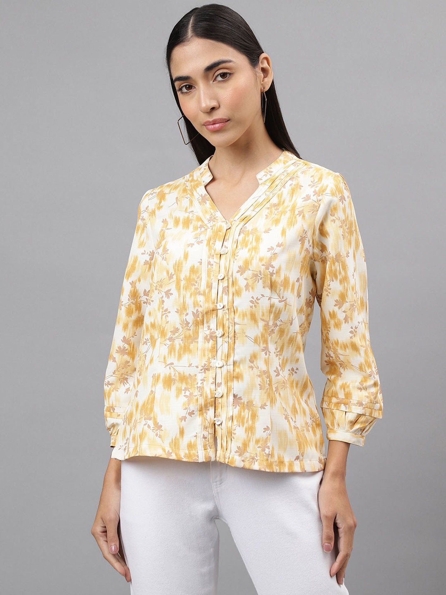 Latin Quarters Yellow Floral Print Top