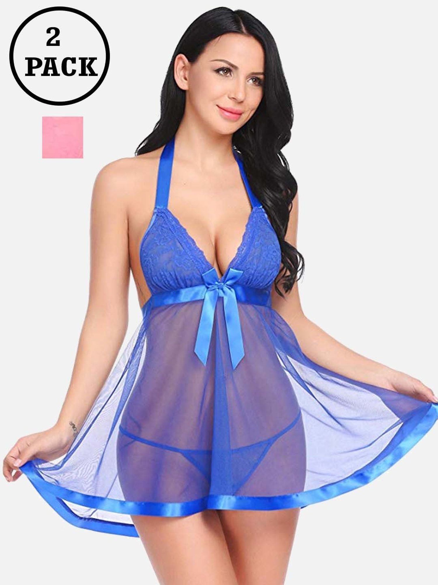 FIMS: Fashion is my Style Pink & Blue Lace Work Babydoll With Thong