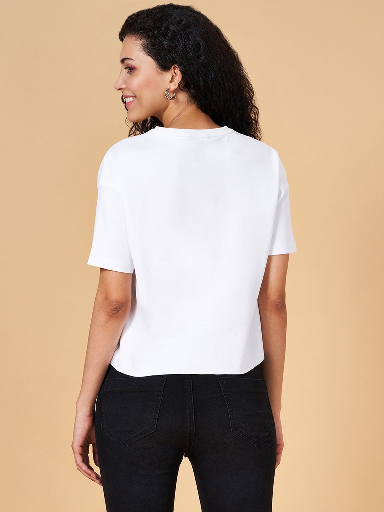 People by Pantaloons White Graphic Print Top