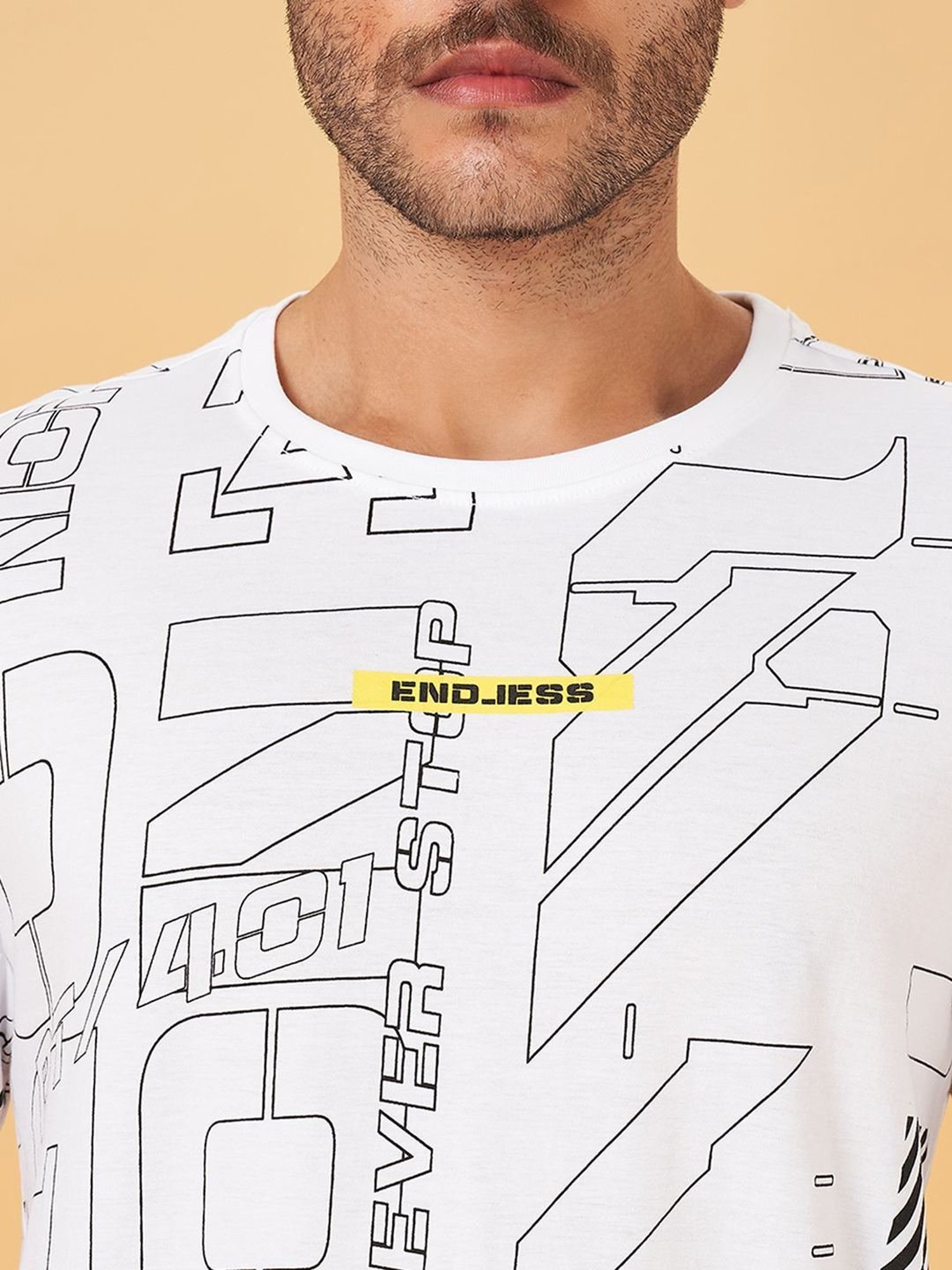 Street 808 by Pantaloons White & Black Regular Fit Printed T-Shirt