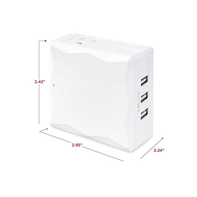 P2WU Professional Surge Protector, 500J/125V, 2 Outlets, 3 USB-A Charge Ports, White Wall Tap
