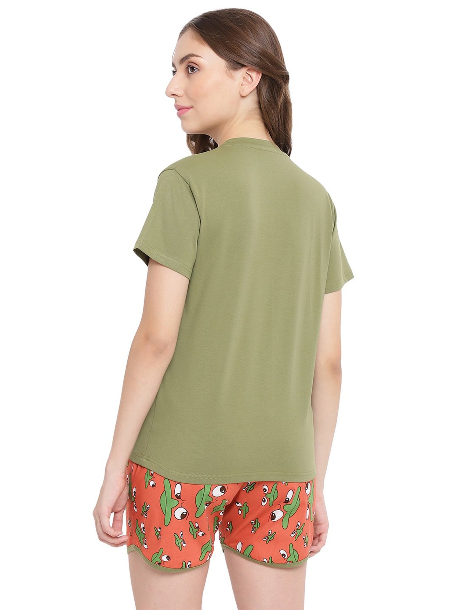 La Intimo Green Printed T-Shirt With Shorts