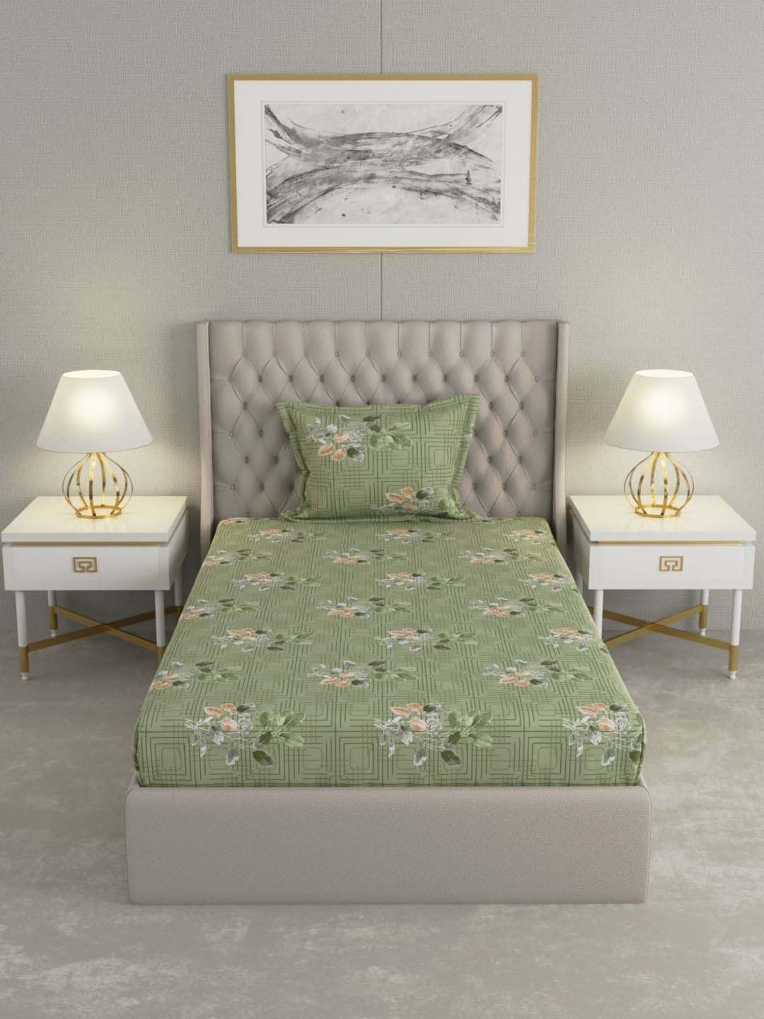 Raymond Home Delight Green 104 TC Cotton Single Bedsheet with 1 Pillow Cover