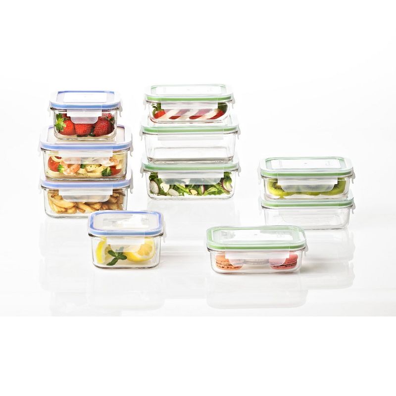 Glasslock Classic 20 Piece Clear Tempered Glass Microwave, Dishwasher, Freezer, and Fridge Safe Food Storage Container Set with BPA Free Plastic Lids