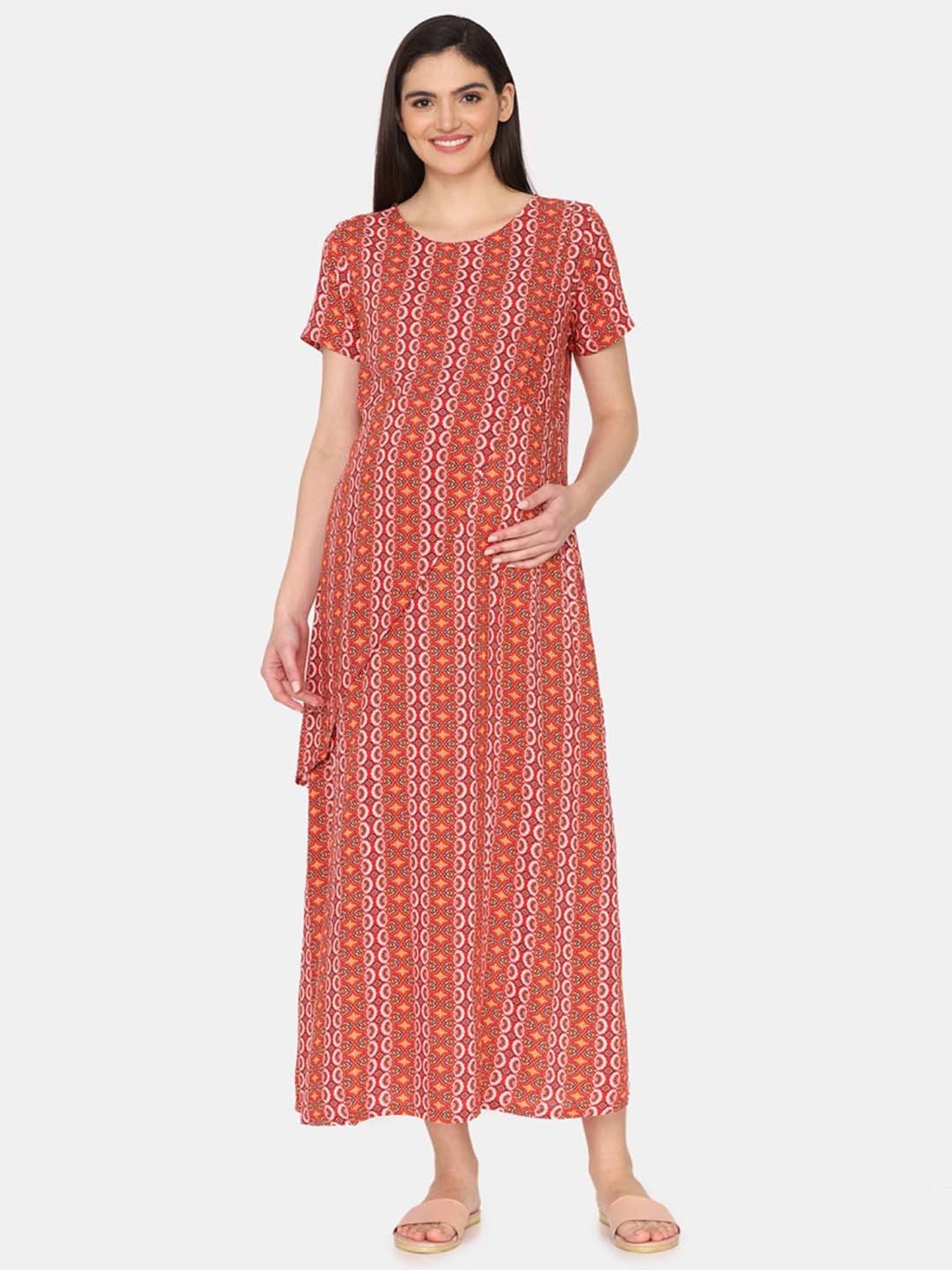 Coucou by Zivame Red Printed Maternity Nighty