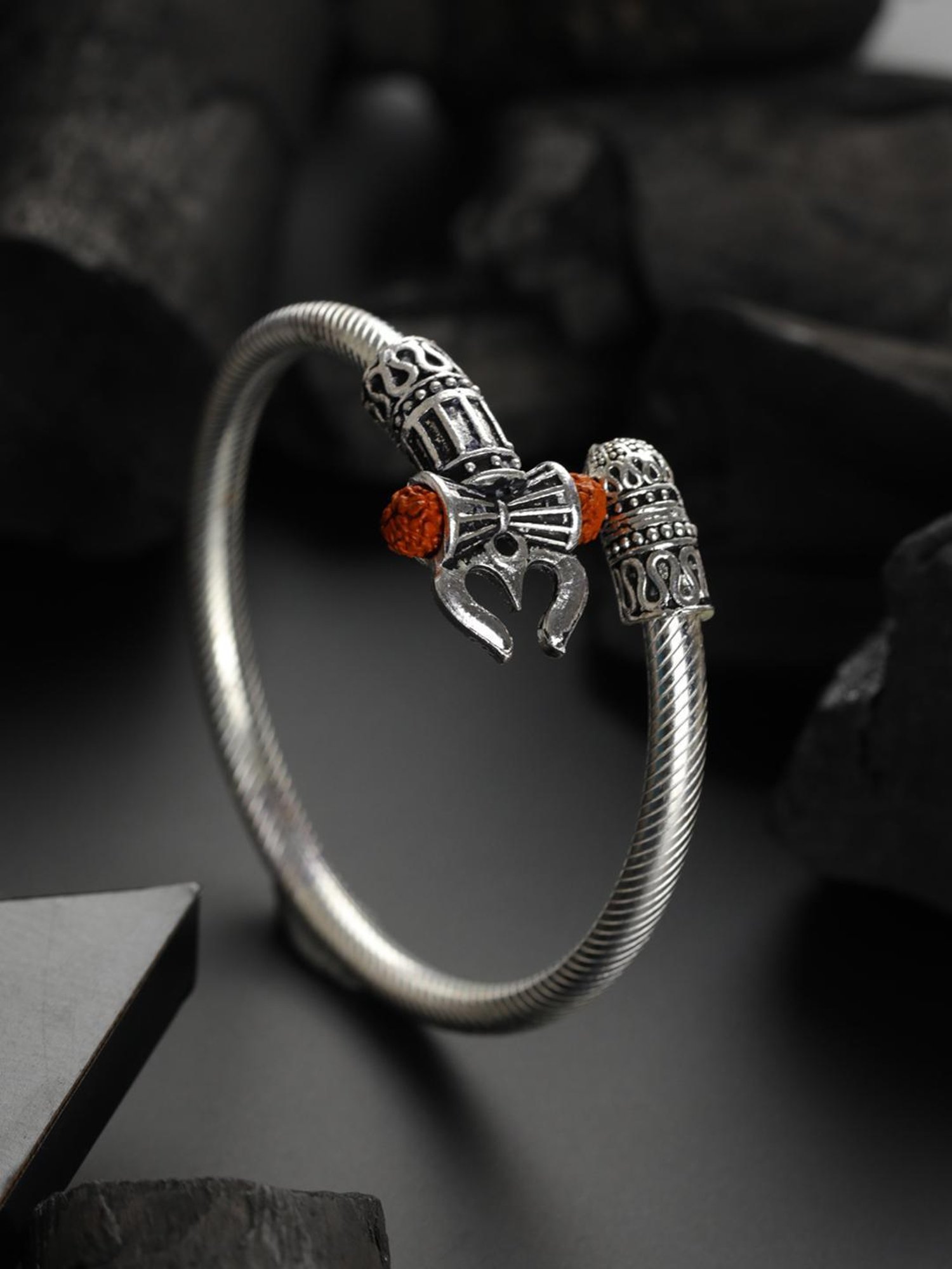 Bold by Priyaasi Trishul Rudraksh Silver-Plated Bracelet for Men