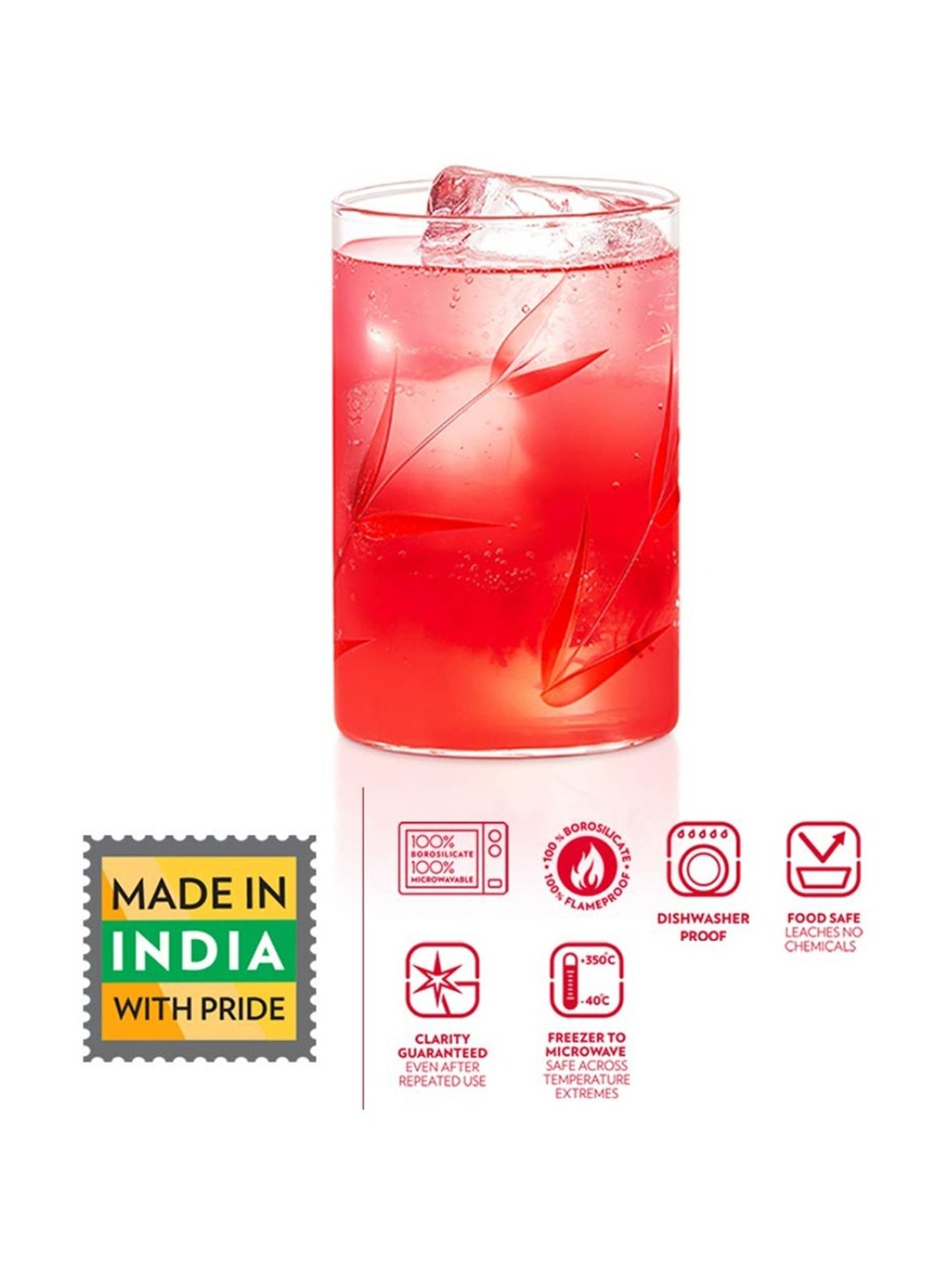 Borosil Transparent Glass Everyday Glasses - Set of 6 (295ml)