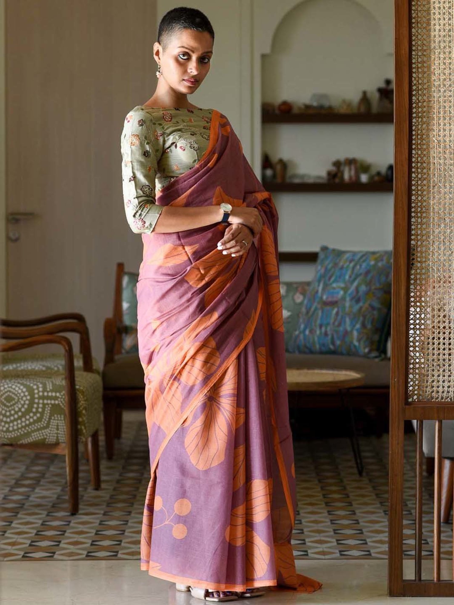 Suta Purple Pure Cotton Printed Saree