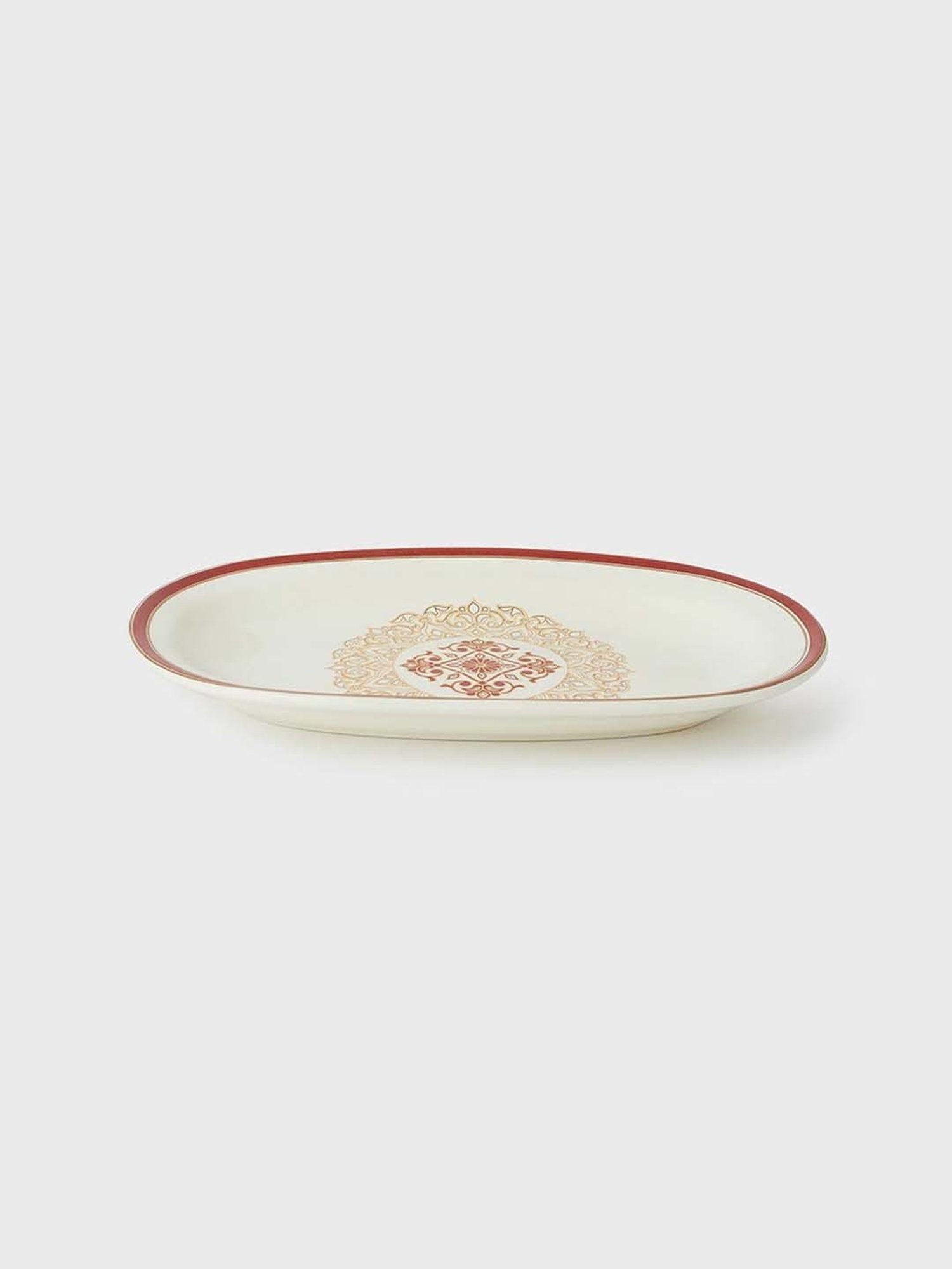 Fabindia Chitra Red Ceramic Small Oval Platter