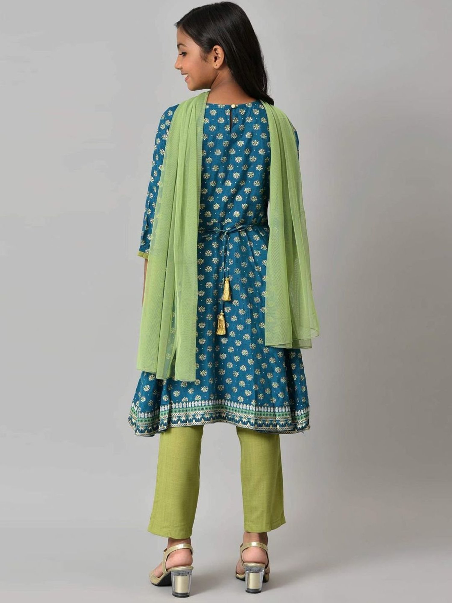 Aurelia Kids Blue & Green Printed Kurta Set