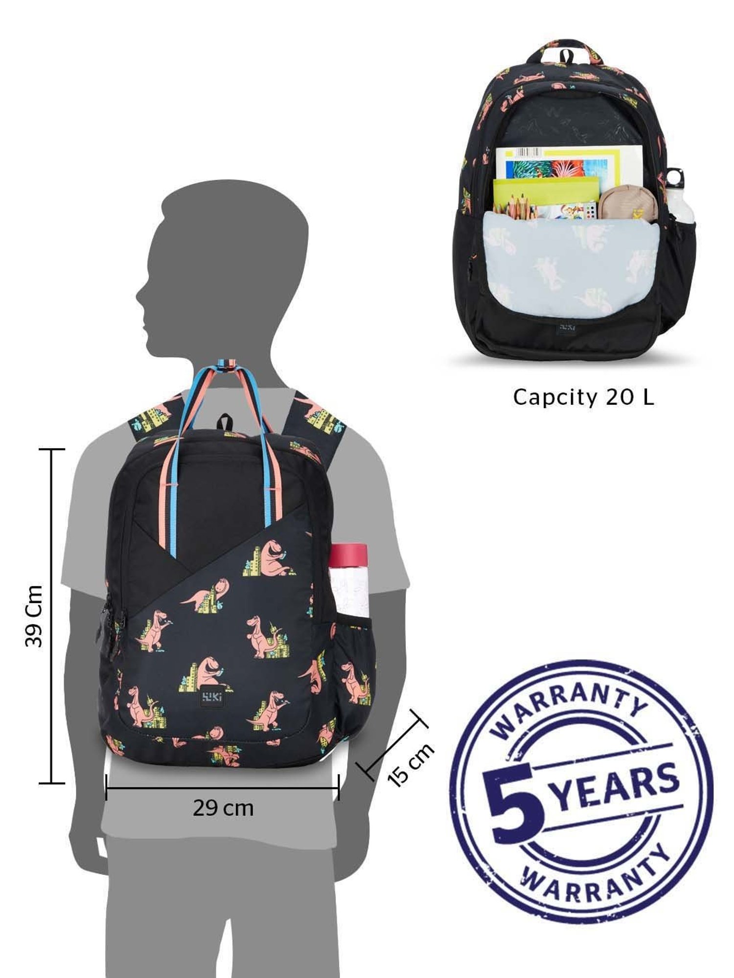 Wiki 20 Ltrs Black Medium Convertible Backpack