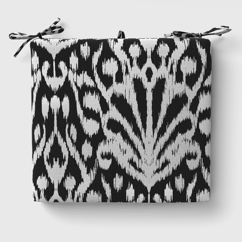 Peacock Ikat Outdoor Seat Cushion DuraSeason Fabric™ Black - Threshold™