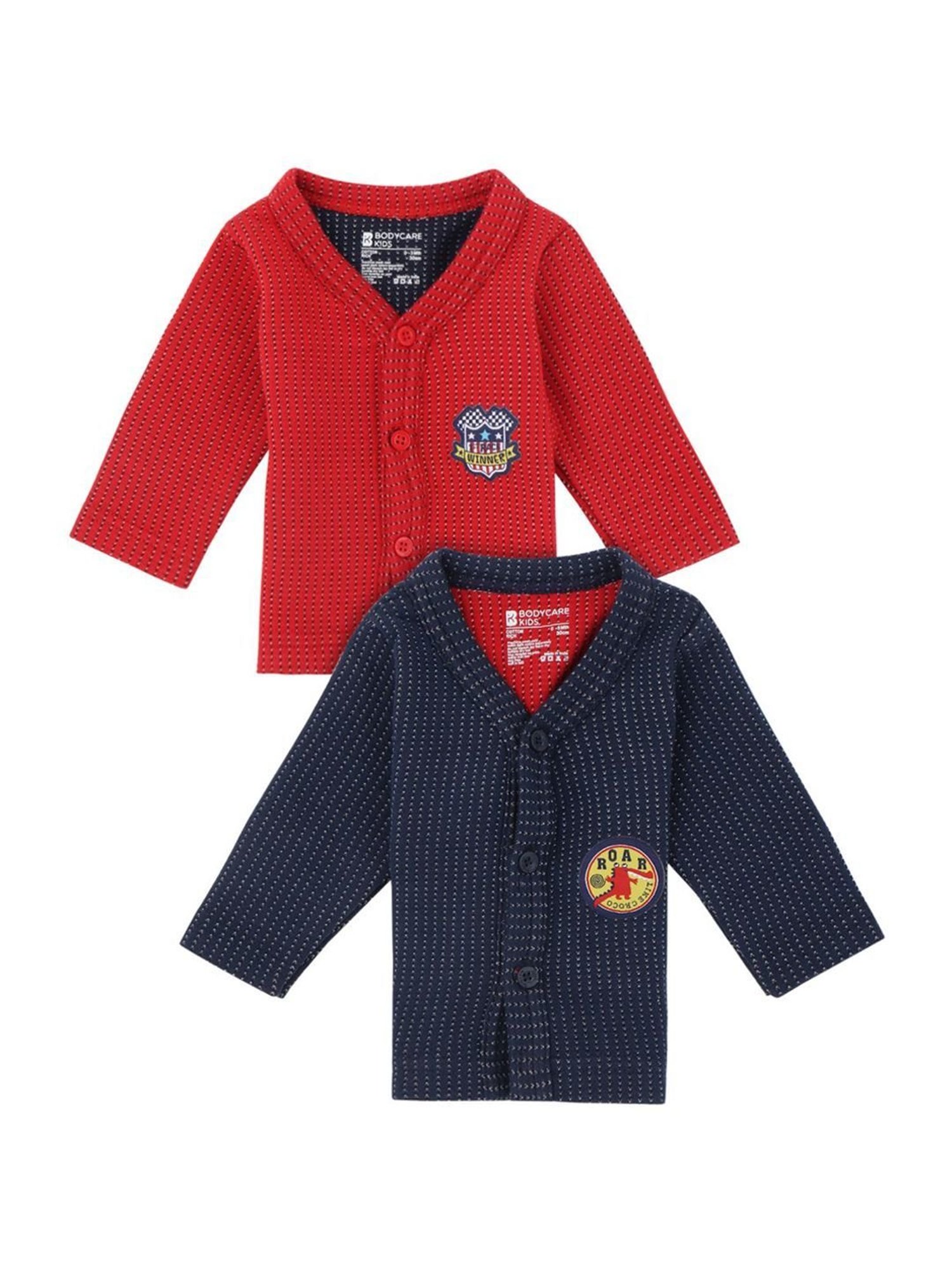 Bodycare Kids Red & Blue Cotton Textured Pattern Full Sleeves Cardigan (Pack of 2)