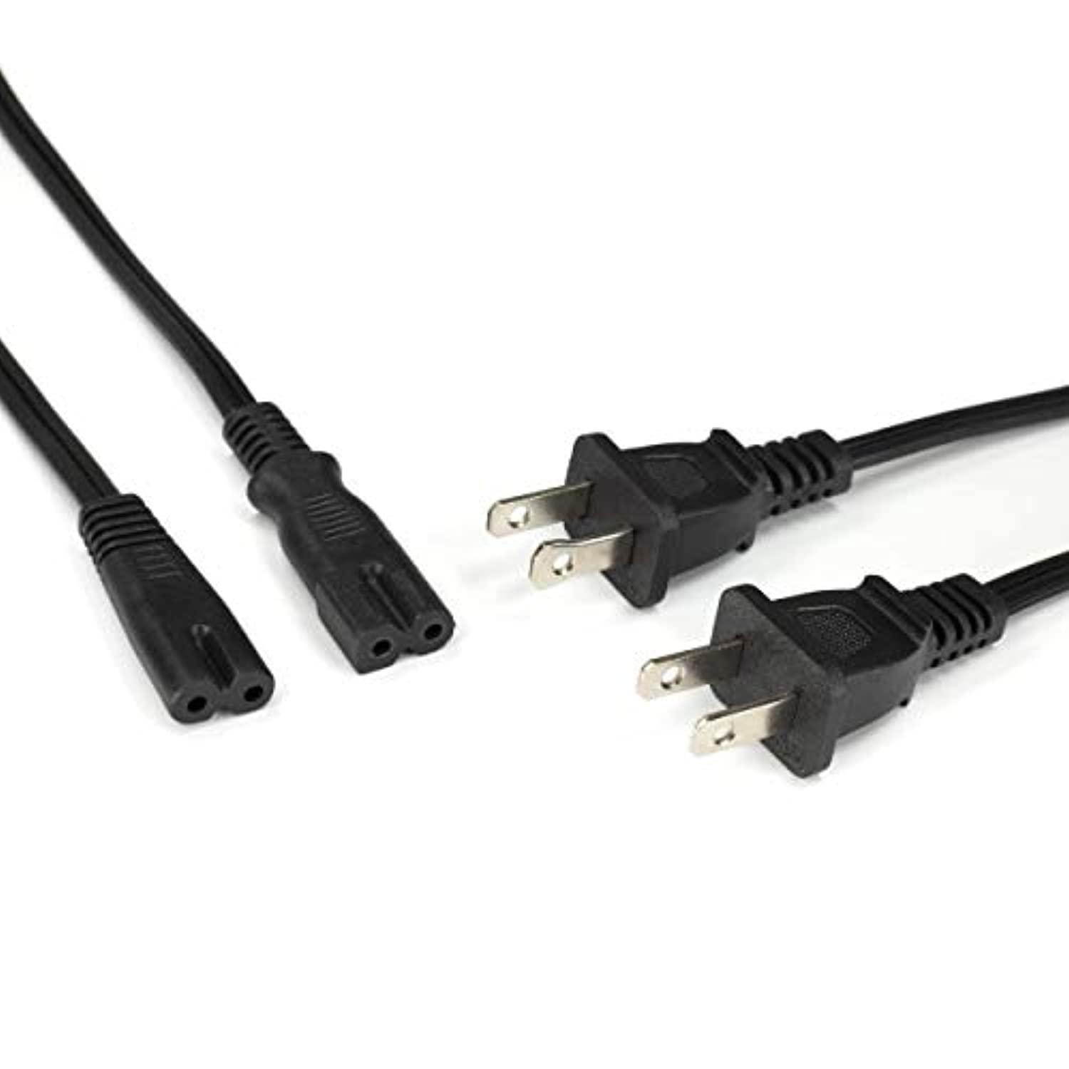 Premium 2 Slot Power Cord Super-Duty Two Pack Contains Both Polarized (Squared End) and Non-Polarized (Figure 8 End) Power Cable (NEMA 1-15P to C7 C8) UL Listed - 18 AWG, 10 Amps, 125 Volts (6 Foot)