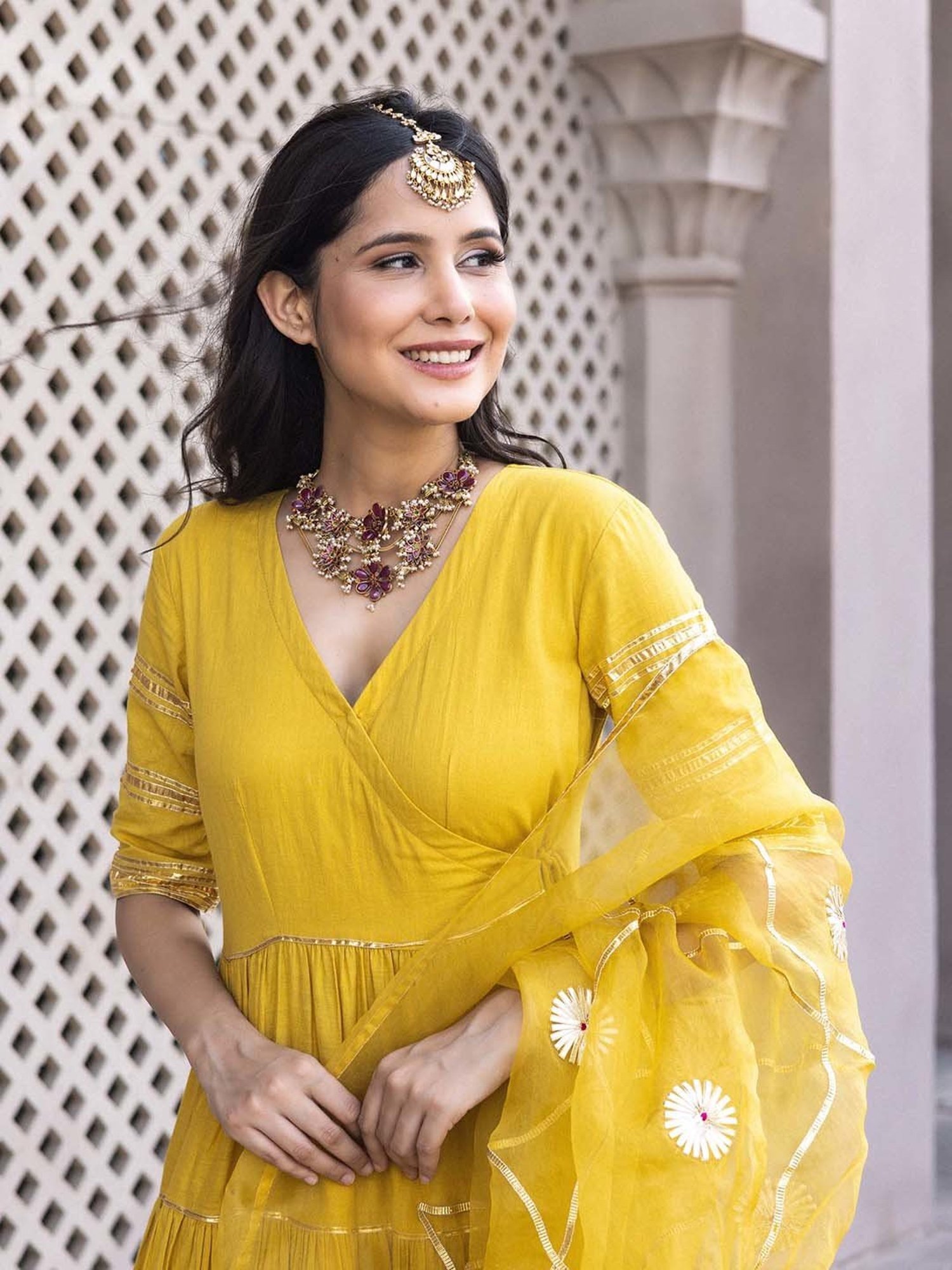 AACHHO Yellow Dahabi Gotapatti Cotton Suit Set