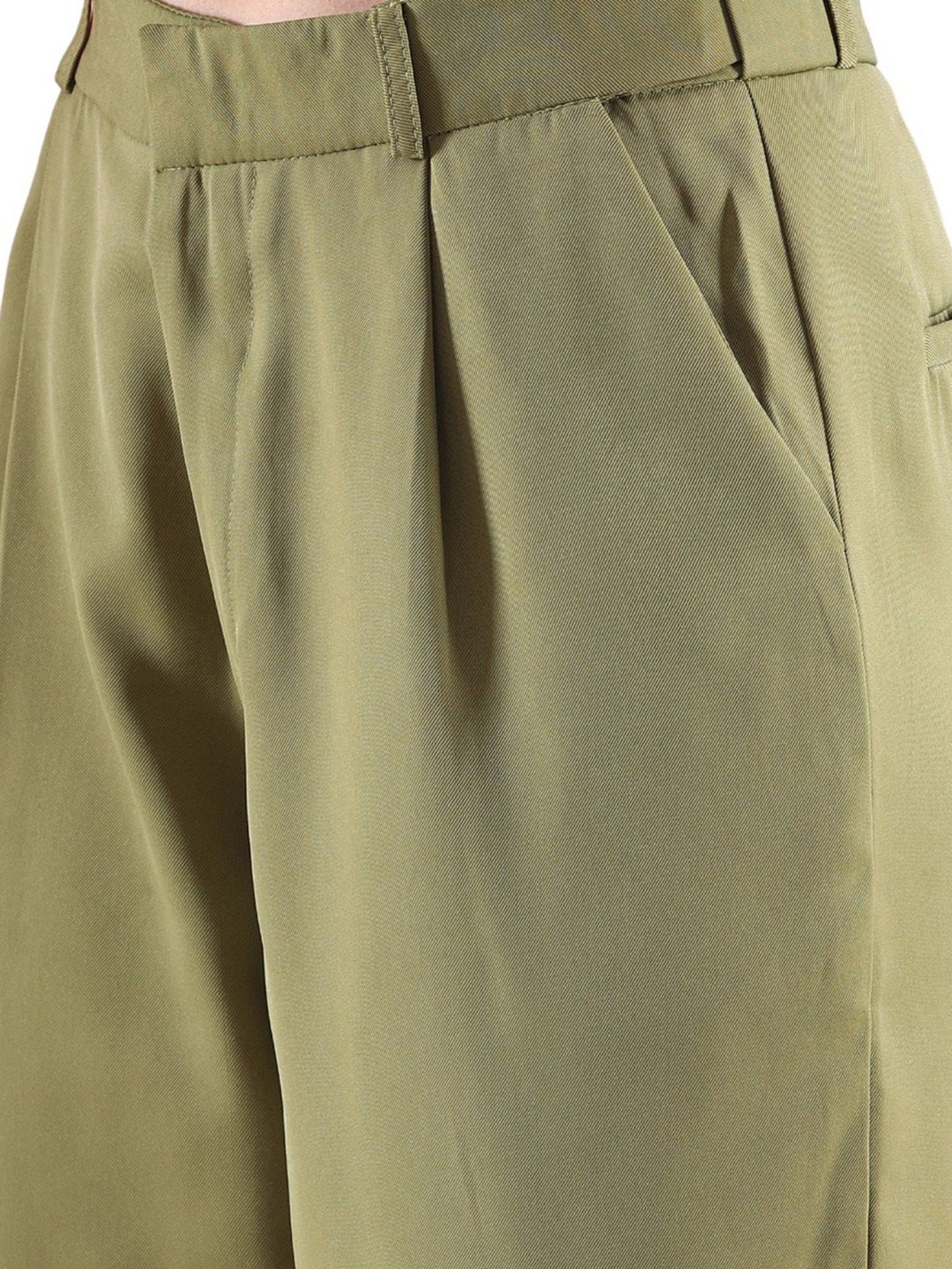 FITHUB Green Regular Fit High Rise Trousers