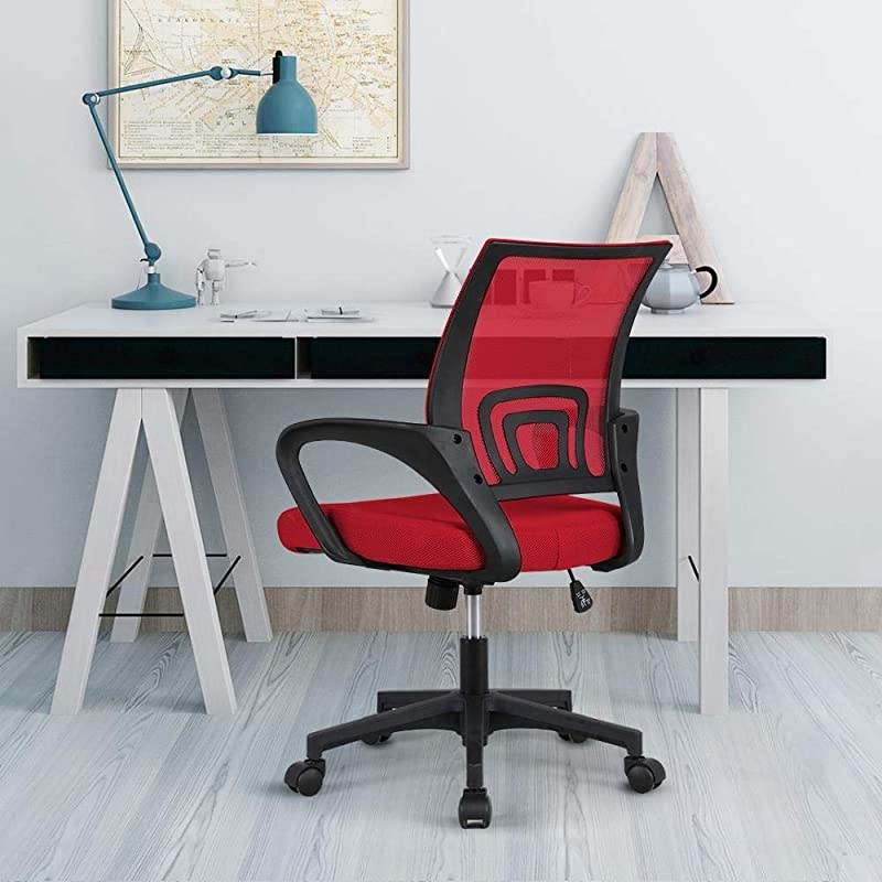 Ergonomic Mesh Office Chair MidBack Height Adjustable Computer Chair wLumbar Support 360 Rolling Casters 125kg276lb Weight Capacity Red