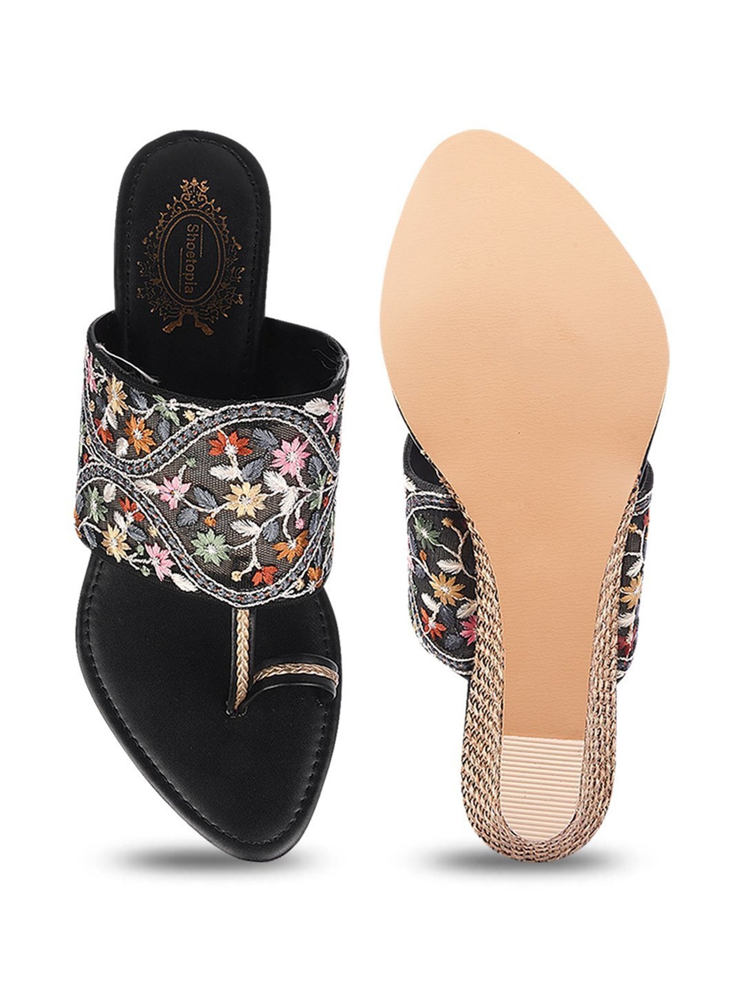 Shoetopia Women's Black Toe Ring Wedges