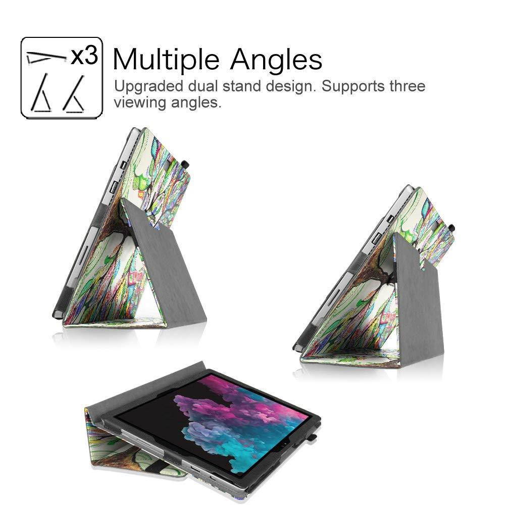 Fintie Surface Pro 6 Case - Premium Vegan Leather Folio Stand Cover with Stylus Holder, Compatible with Microsoft Surface Pro (5th Gen) / Pro 4 / Pro 3 and Type Cover Keyboard (Love Tree)