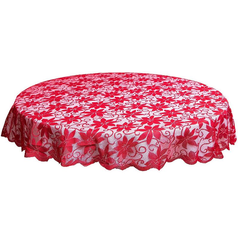 Juvale Red Poinsettia Lace Dining Tablecloth Table Cover for Christmas Party Supplies (72 in Round)