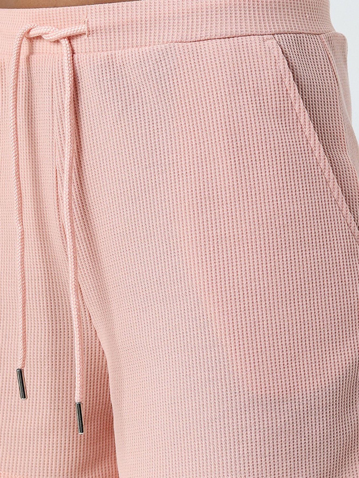 Superstar by Westside Peach Waffle Textured High-Rise Shorts