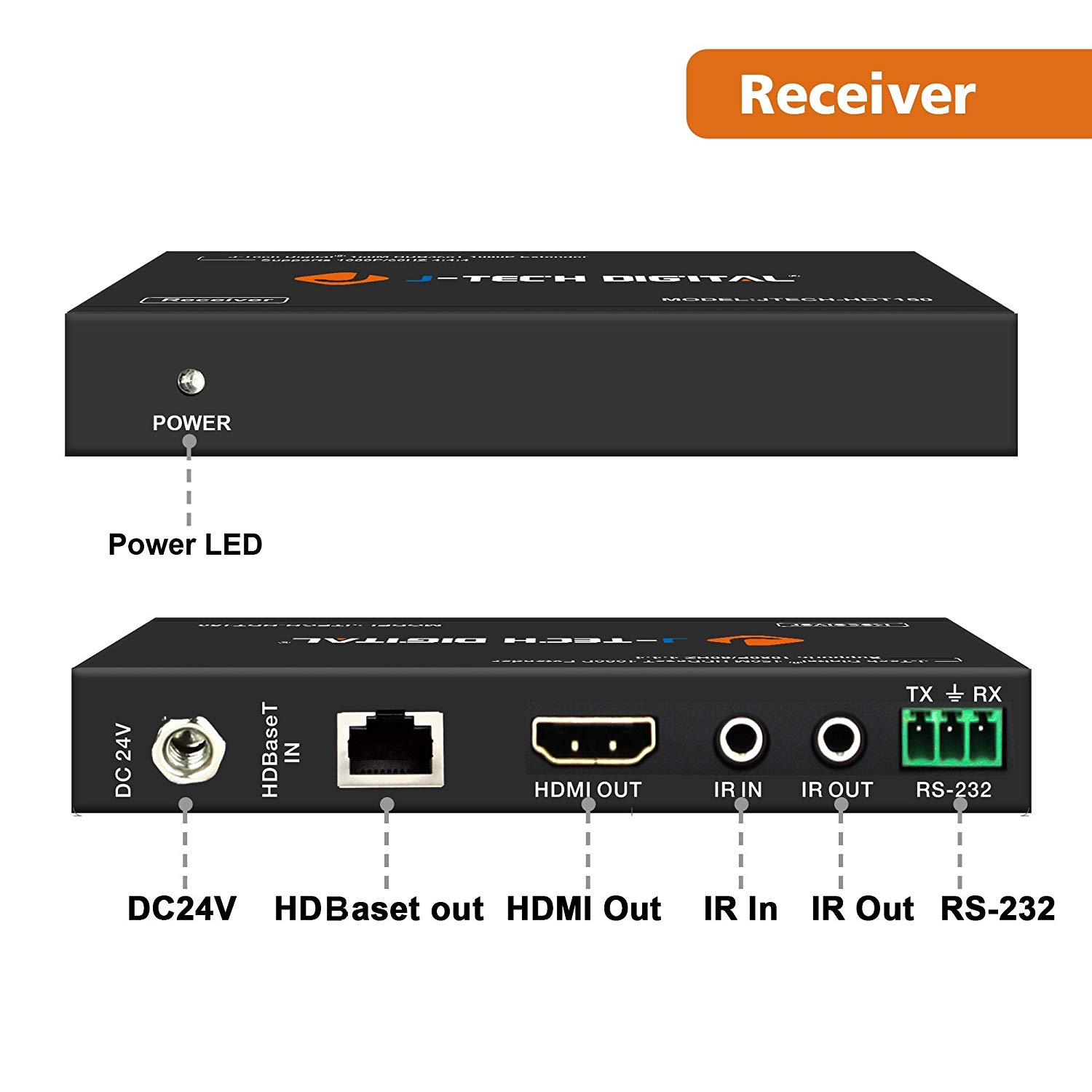 J-Tech Digital Long Range HDMI Extender Over Cat6 150m/492ft HDBaseT 1080P Extender PoC, Bi-Directional IR, Supports Dolby Digital, DTS, with EDID, CEC, RS-232 Passthrough (JTECH-HDT150)