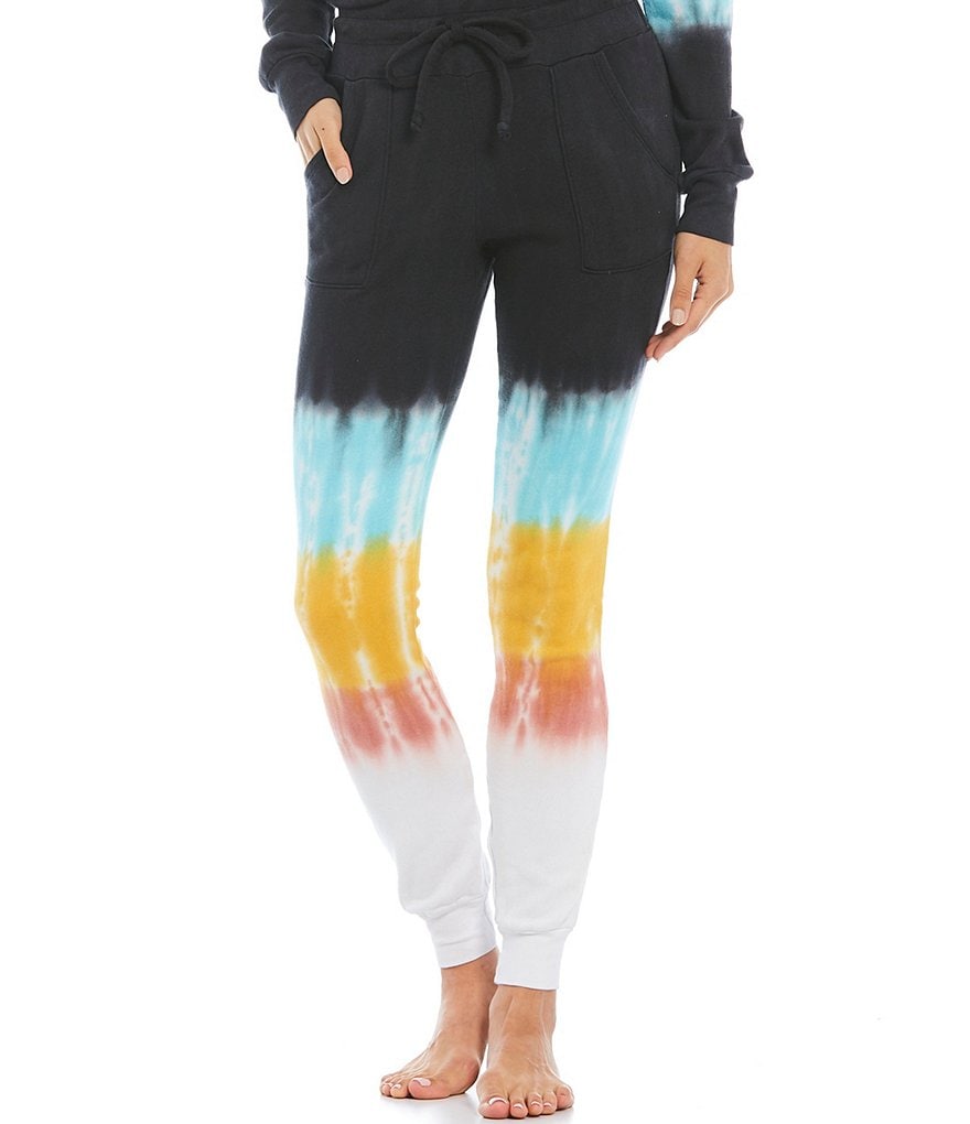 JALA Rainbow Tie-Dye French Terry Fleece Jogger Coordinating Lounge Pants