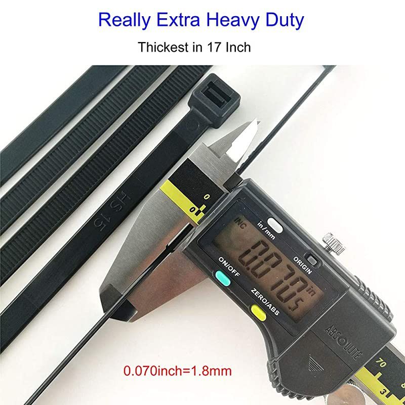 Black Zip Ties Heavy Duty 175 Pounds Weather UV Resistant Cable Ties 100 Pack 035 Inch Wide Thick Electrical Zip TiesOutdoor Indoor Purpose17 Inch