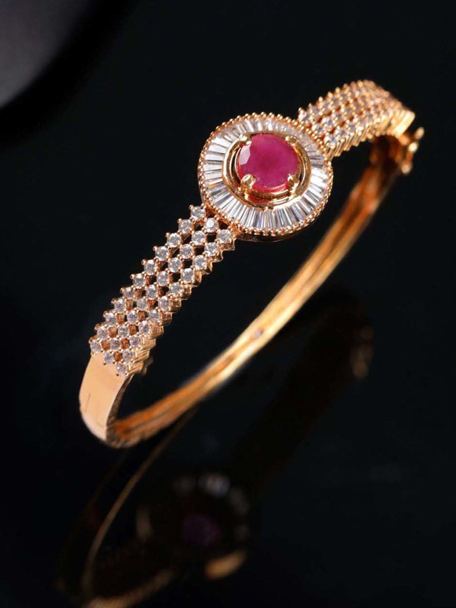 Jazz & Sizzle Rose Gold-Plated & Magenta AD Studded Handcrafted Bangle-Style Bracelet for Women