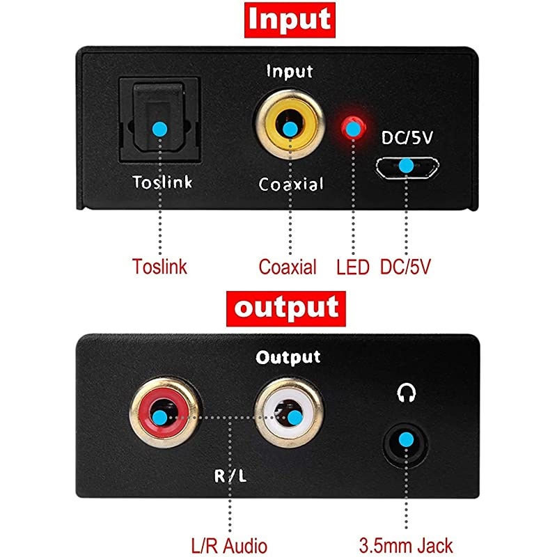 DAC Converter, Digital to Analog 192kHz Converter with Optical SPDIF Toslink Coaxial to L/R 3.5mm Stereo Audio Adapter with Optical Cable for Xbox HDTV PS4 Home Cinema Systems